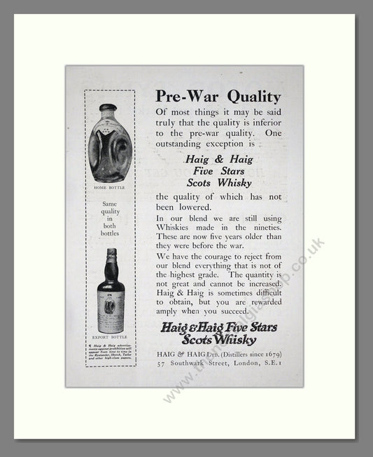 Haig And Haig - Five Stars Scots Whisky. Vintage Advert 1920 (ref AD64993)