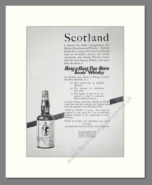Haig And Haig - Five Stars Scots Whisky. Vintage Advert 1920 (ref AD64994)