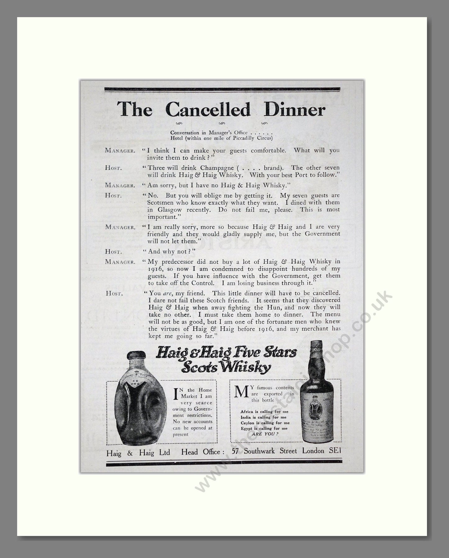 Haig And Haig - Five Stars Scots Whisky. Vintage Advert 1919 (ref AD64996)