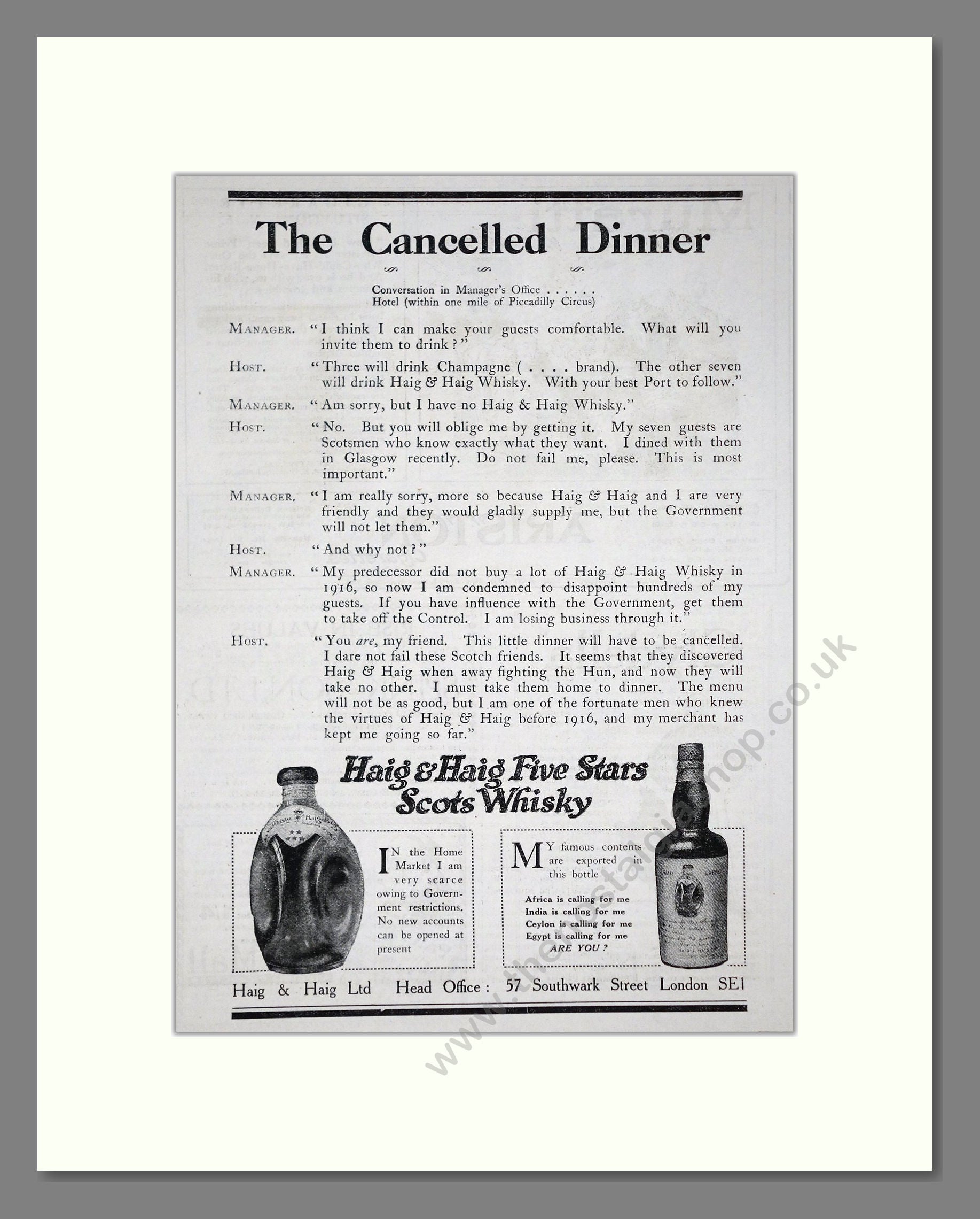 Haig And Haig - Five Stars Scots Whisky. Vintage Advert 1919 (ref AD64996)