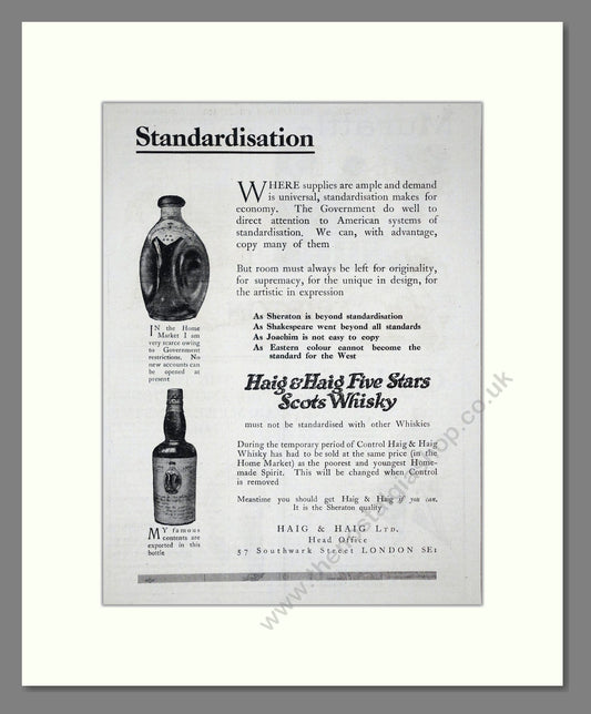 Haig And Haig - Five Stars Scots Whisky. Vintage Advert 1919 (ref AD64997)