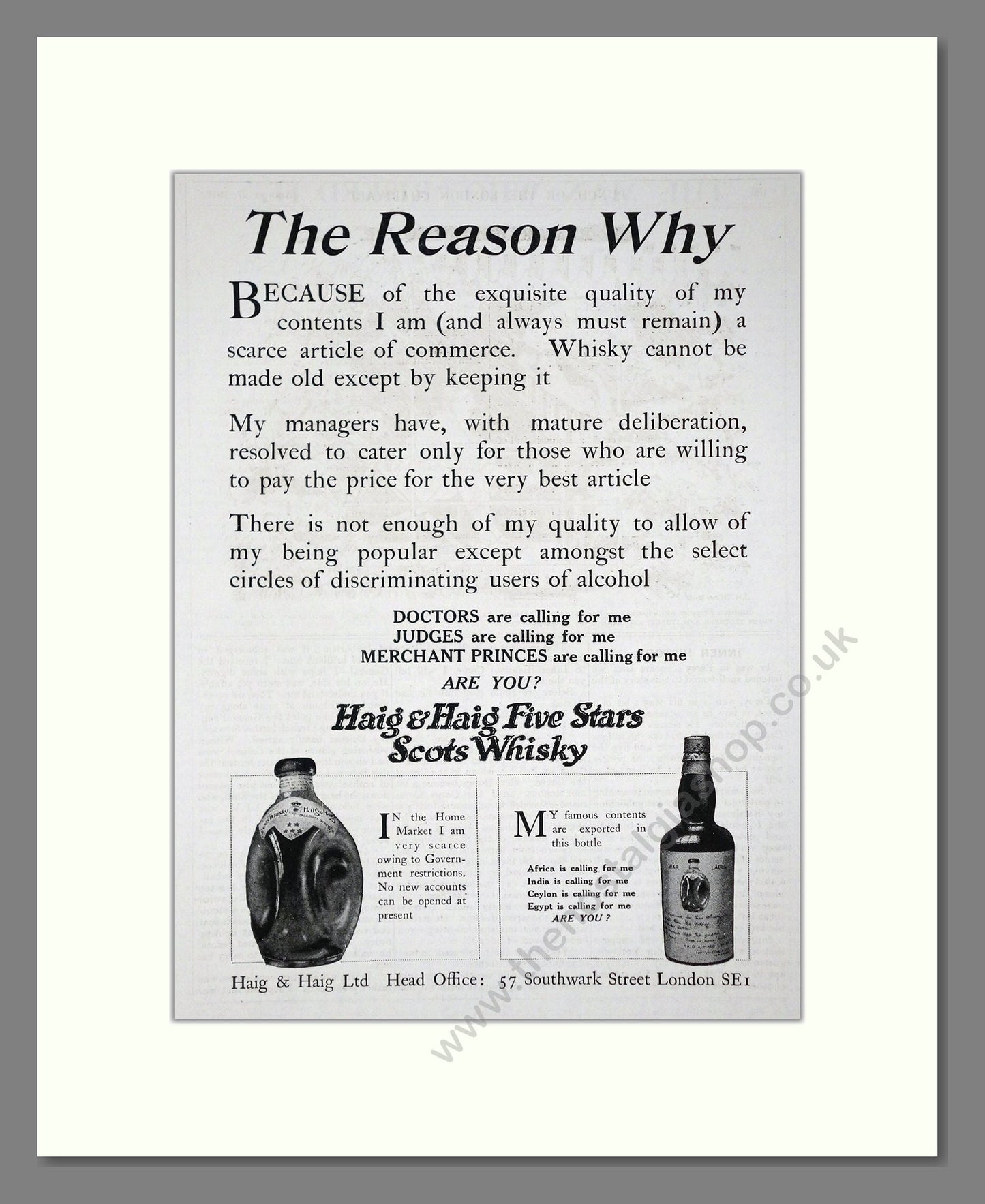 Haig And Haig - Five Stars Scots Whisky. Vintage Advert 1919 (ref AD64998)