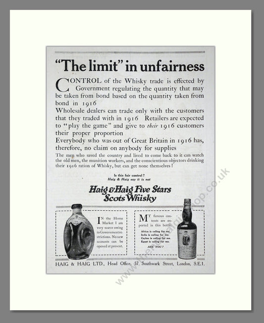 Haig And Haig - Five Stars Scots Whisky. Vintage Advert 1919 (ref AD65000)