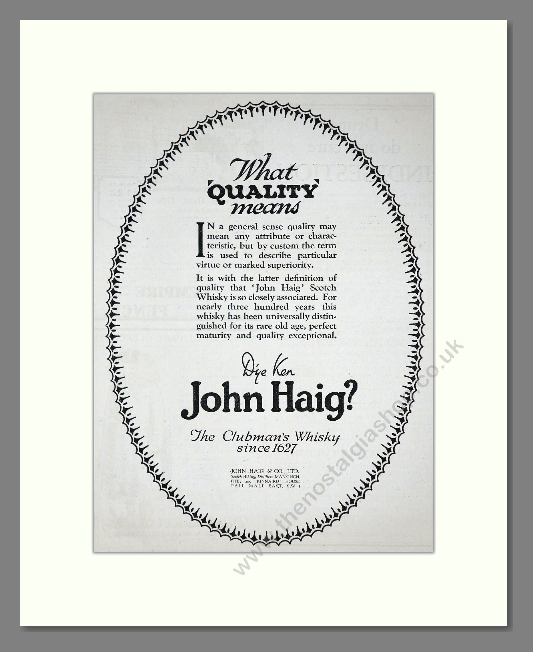 John Haig - The Clubman's Whisky. Vintage Advert 1924 (ref AD65001)