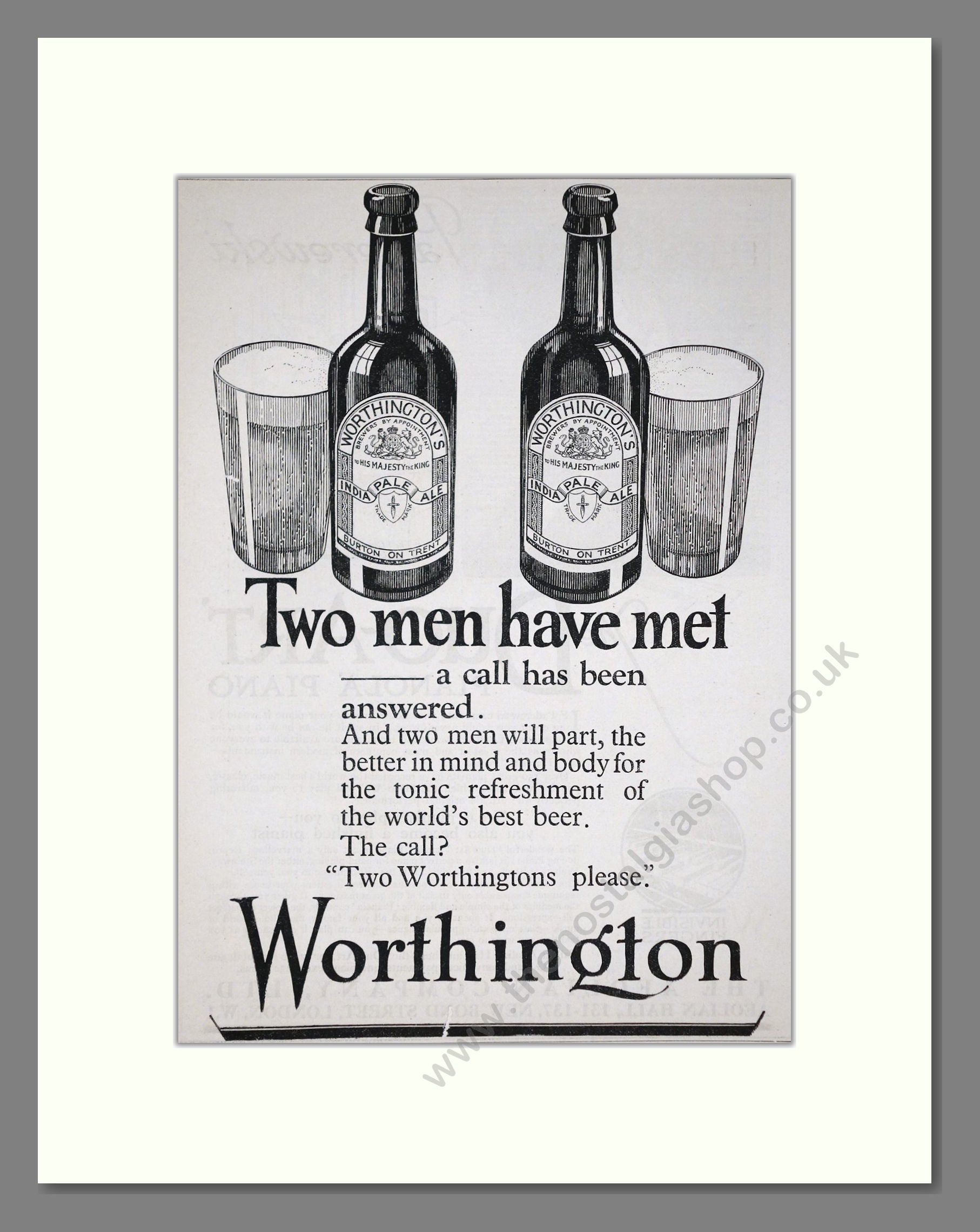 Worthington - Beer - Two Men. Vintage Advert 1924 (ref AD65043)