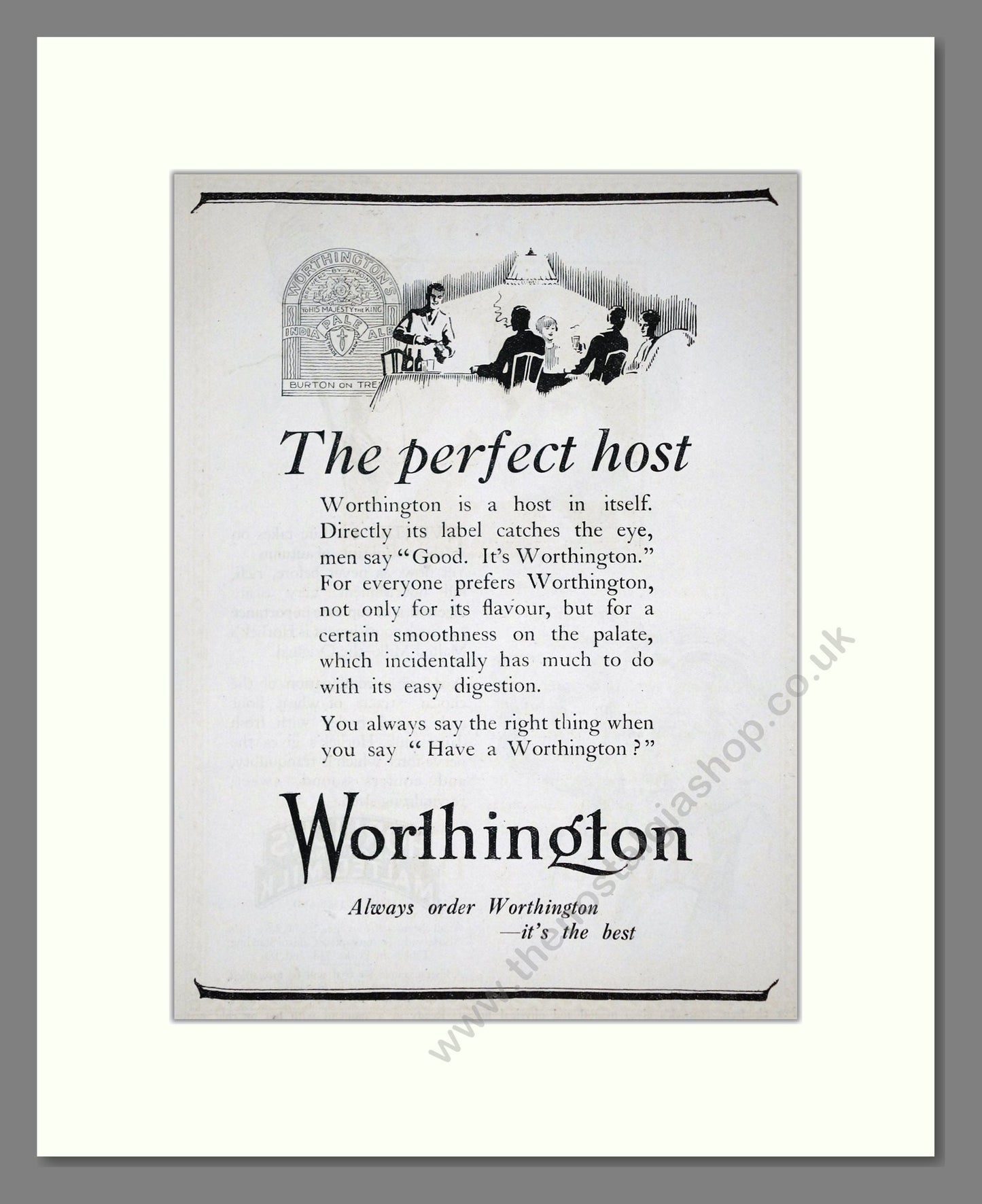 Worthington - Beer - The Perfect Host. Vintage Advert 1924 (ref AD65046)