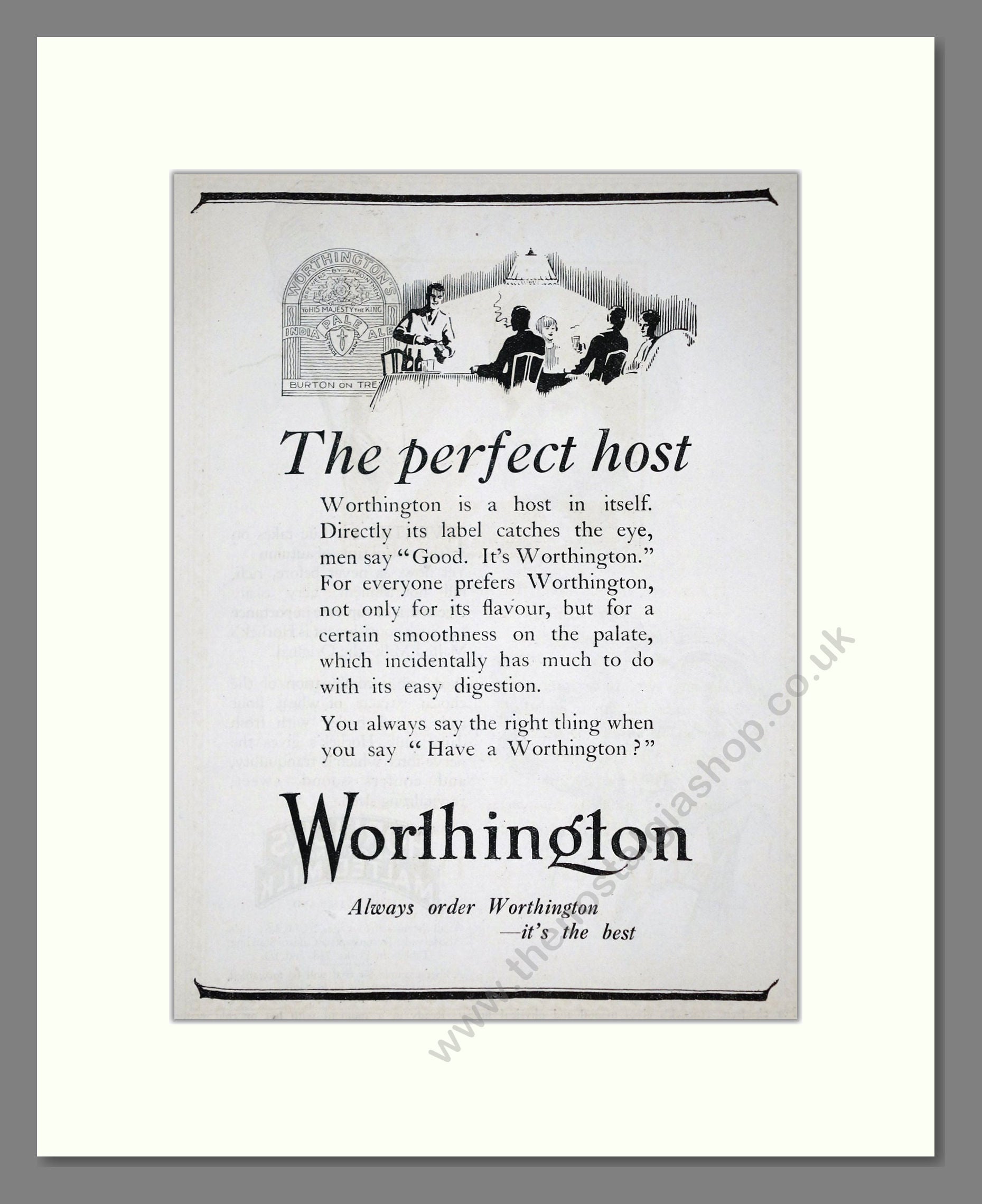 Worthington - Beer - The Perfect Host. Vintage Advert 1924 (ref AD65046)