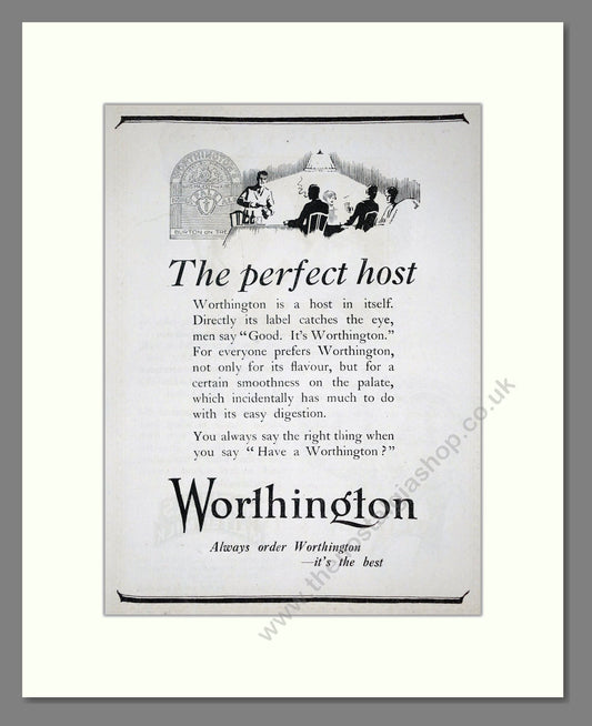 Worthington - Beer - The Perfect Host. Vintage Advert 1924 (ref AD65046)