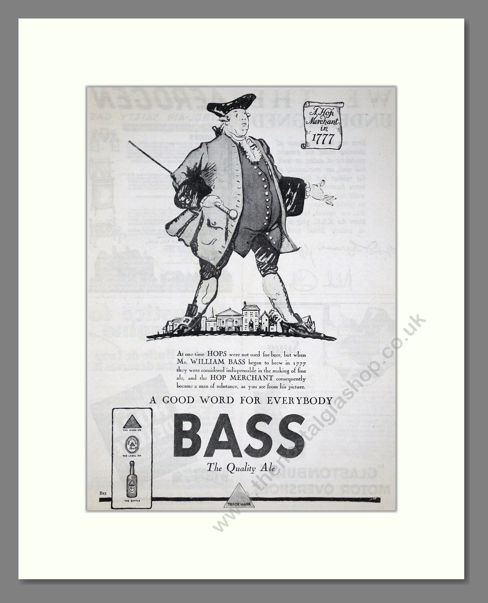 Bass - The Quality Ale. Vintage Advert 1926 (ref AD65048)