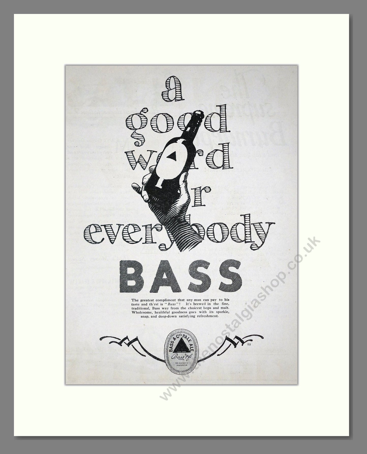Bass - A Good Word For Everybody. Vintage Advert 1926 (ref AD65050)