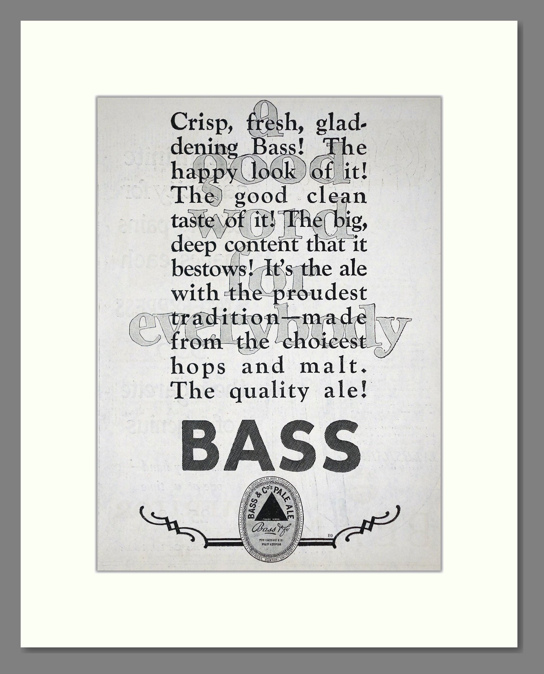Bass - The Quality Ale. Vintage Advert 1926 (ref AD65051)