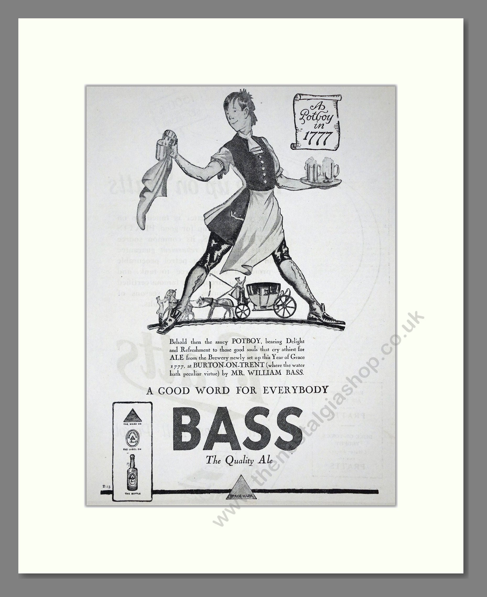 Bass - The Quality Ale. Vintage Advert 1926 (ref AD65052)