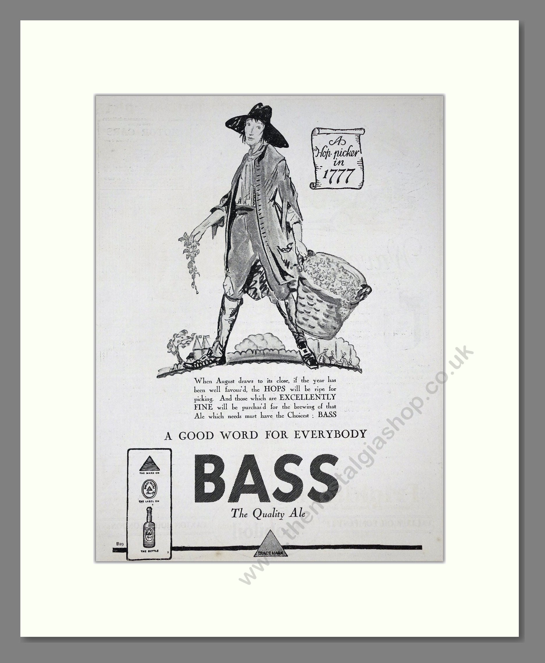 Bass - The Quality Ale. Vintage Advert 1926 (ref AD65053)