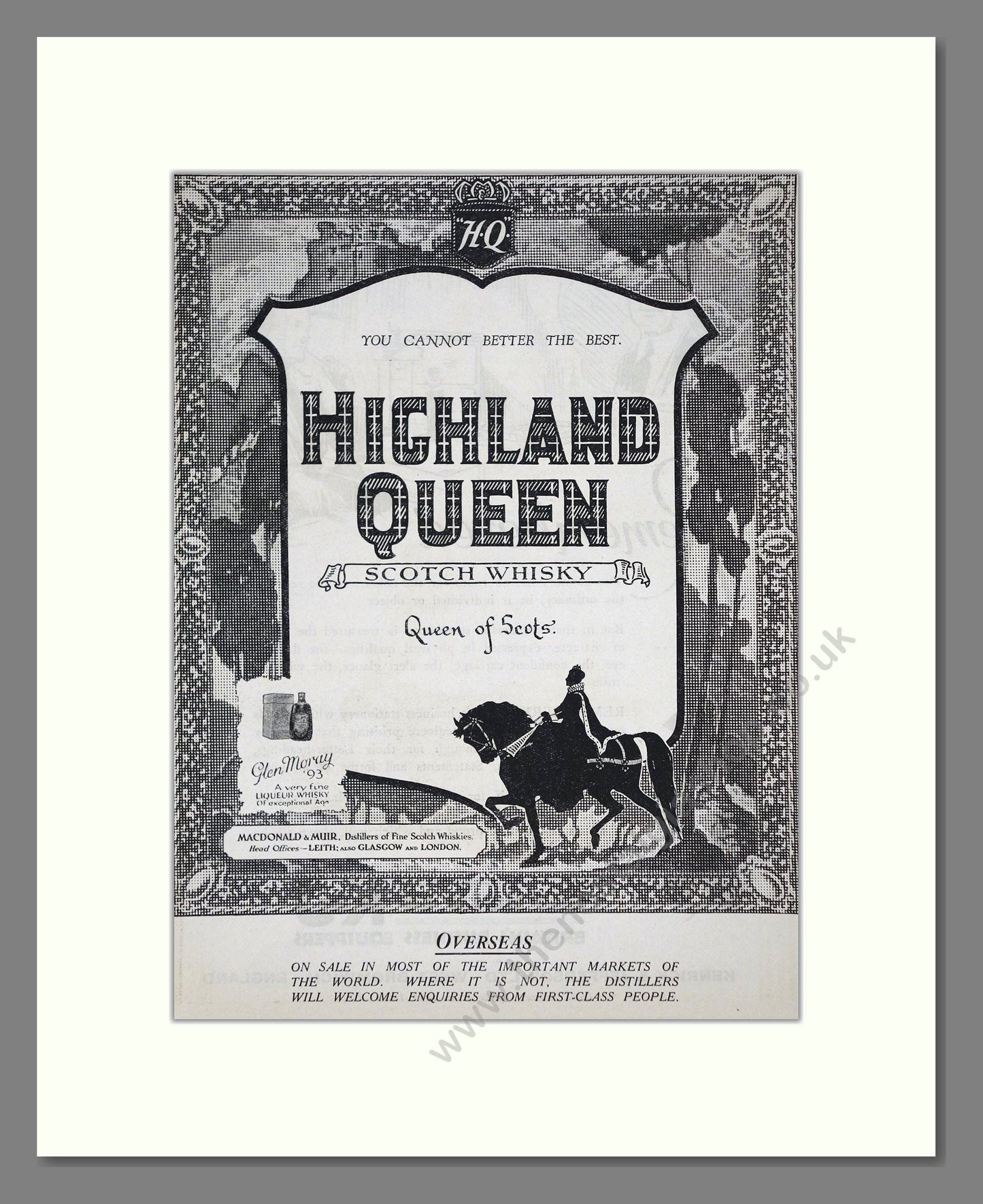 Highland Queen - Scotch Whisky. Vintage Advert 1927 (ref AD65054)