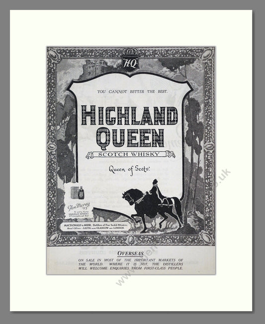 Highland Queen - Scotch Whisky. Vintage Advert 1927 (ref AD65054)