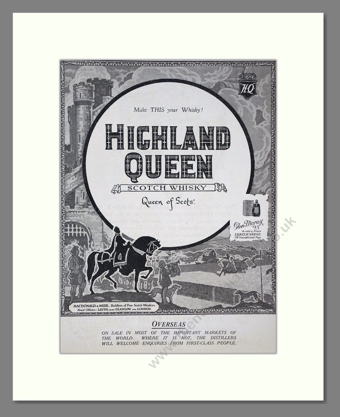 Highland Queen - Scotch Whisky. Vintage Advert 1926 (ref AD65056)