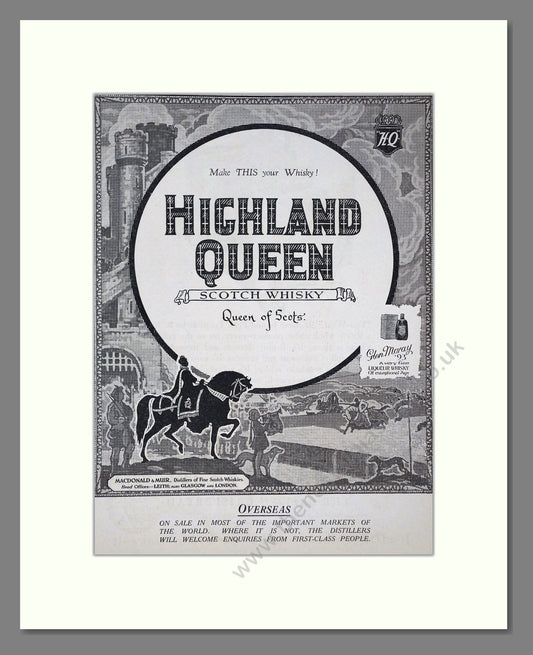 Highland Queen - Scotch Whisky. Vintage Advert 1926 (ref AD65056)