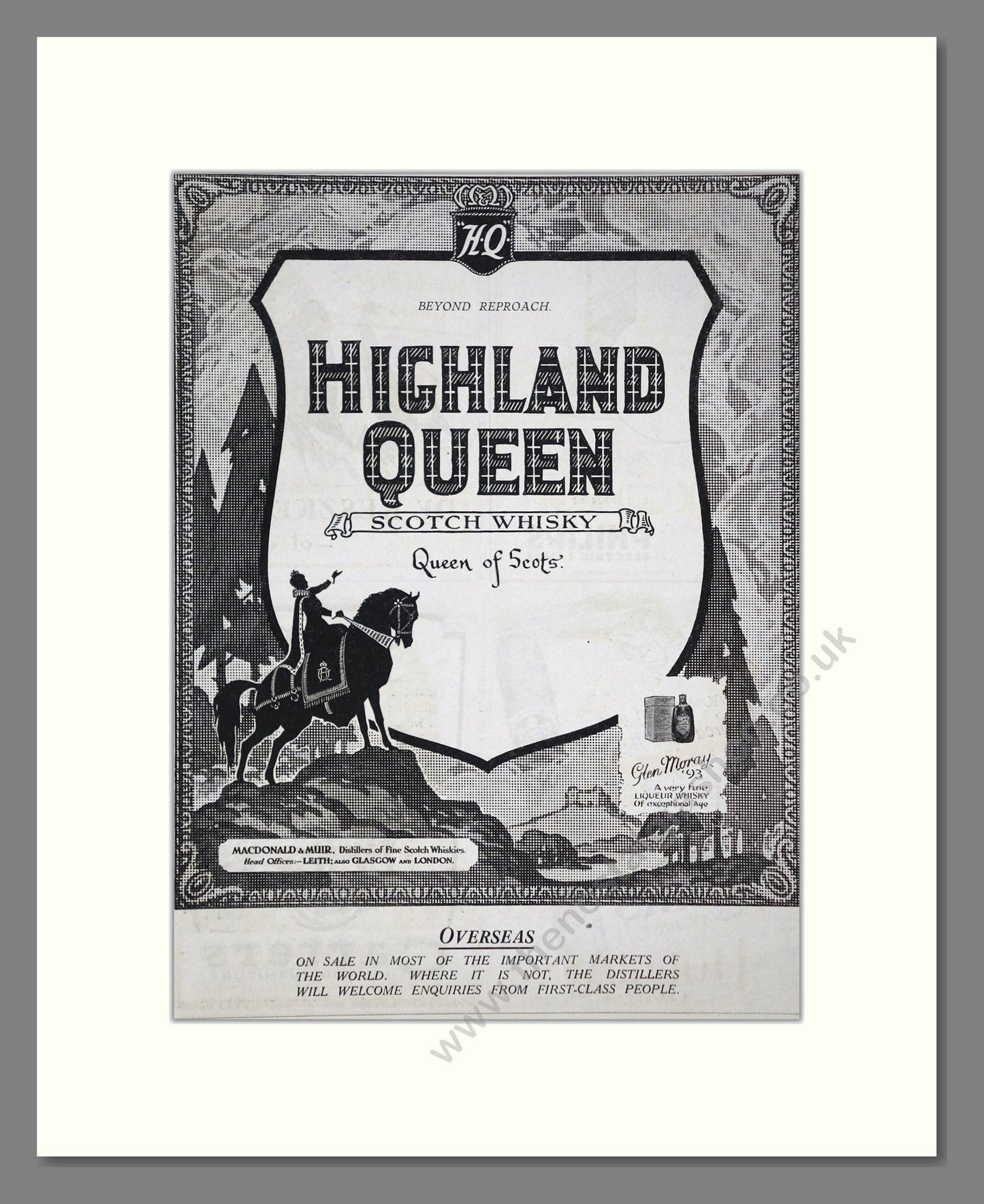 Highland Queen - Scotch Whisky. Vintage Advert 1927 (ref AD65057)