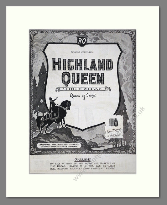 Highland Queen - Scotch Whisky. Vintage Advert 1927 (ref AD65057)