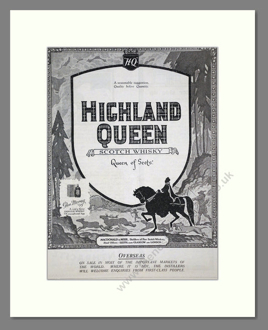 Highland Queen - Scotch Whisky. Vintage Advert 1927 (ref AD65058)