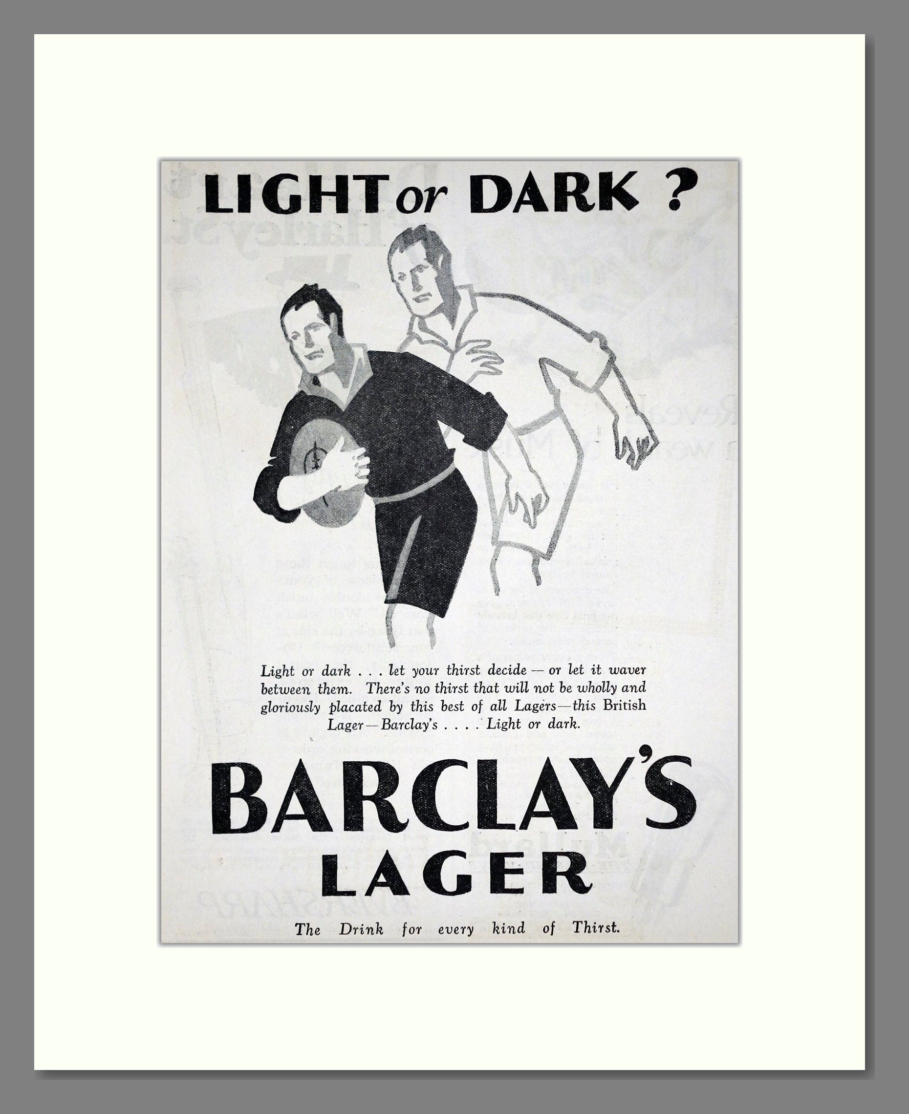 Barclay's - Lager. Vintage Advert 1927 (ref AD65071)