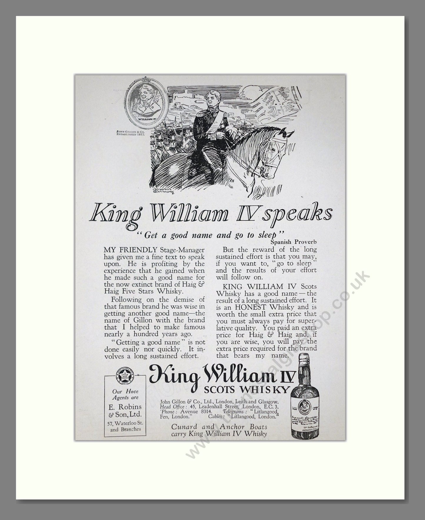 King William IV - Scots Whisky. Vintage Advert 1924 (ref AD65083)