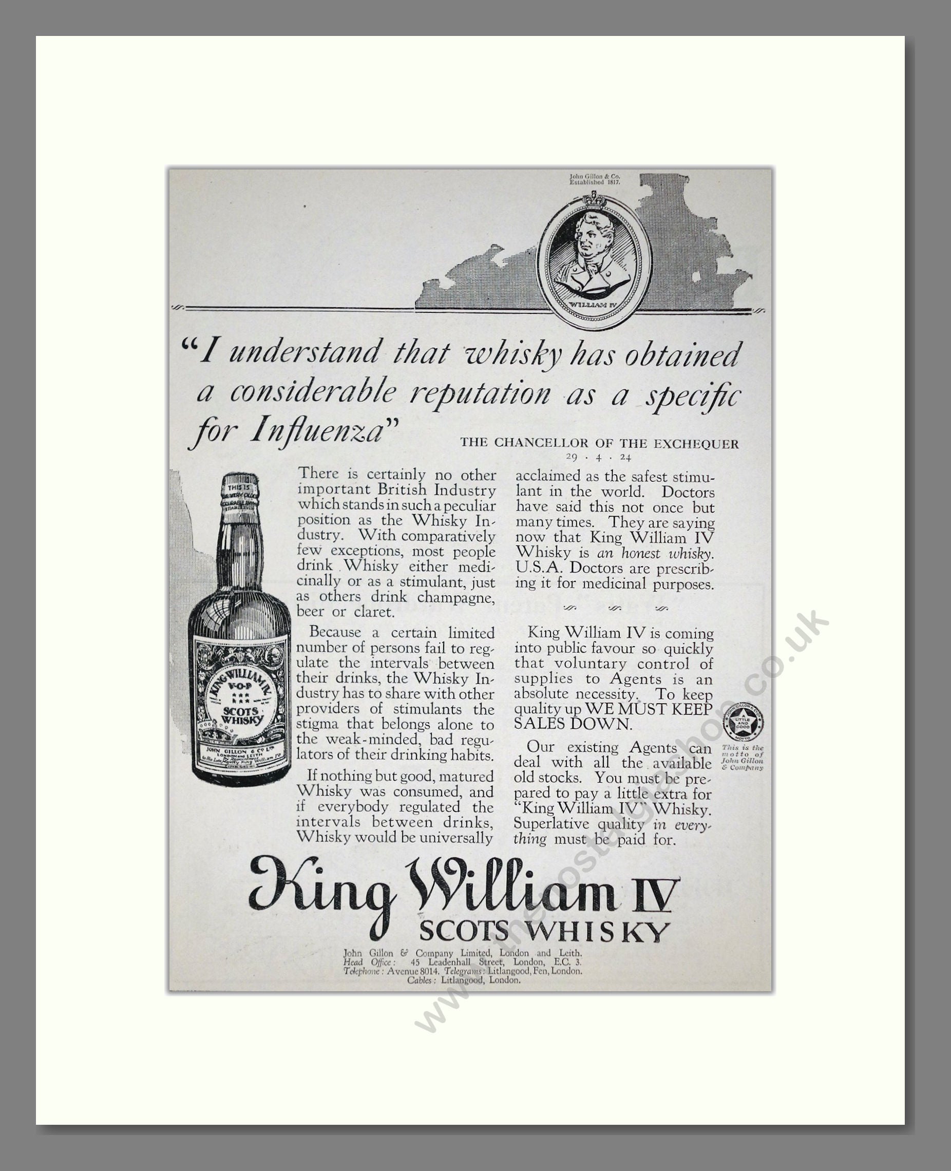 King William IV - Scots Whisky. Vintage Advert 1924 (ref AD65084)