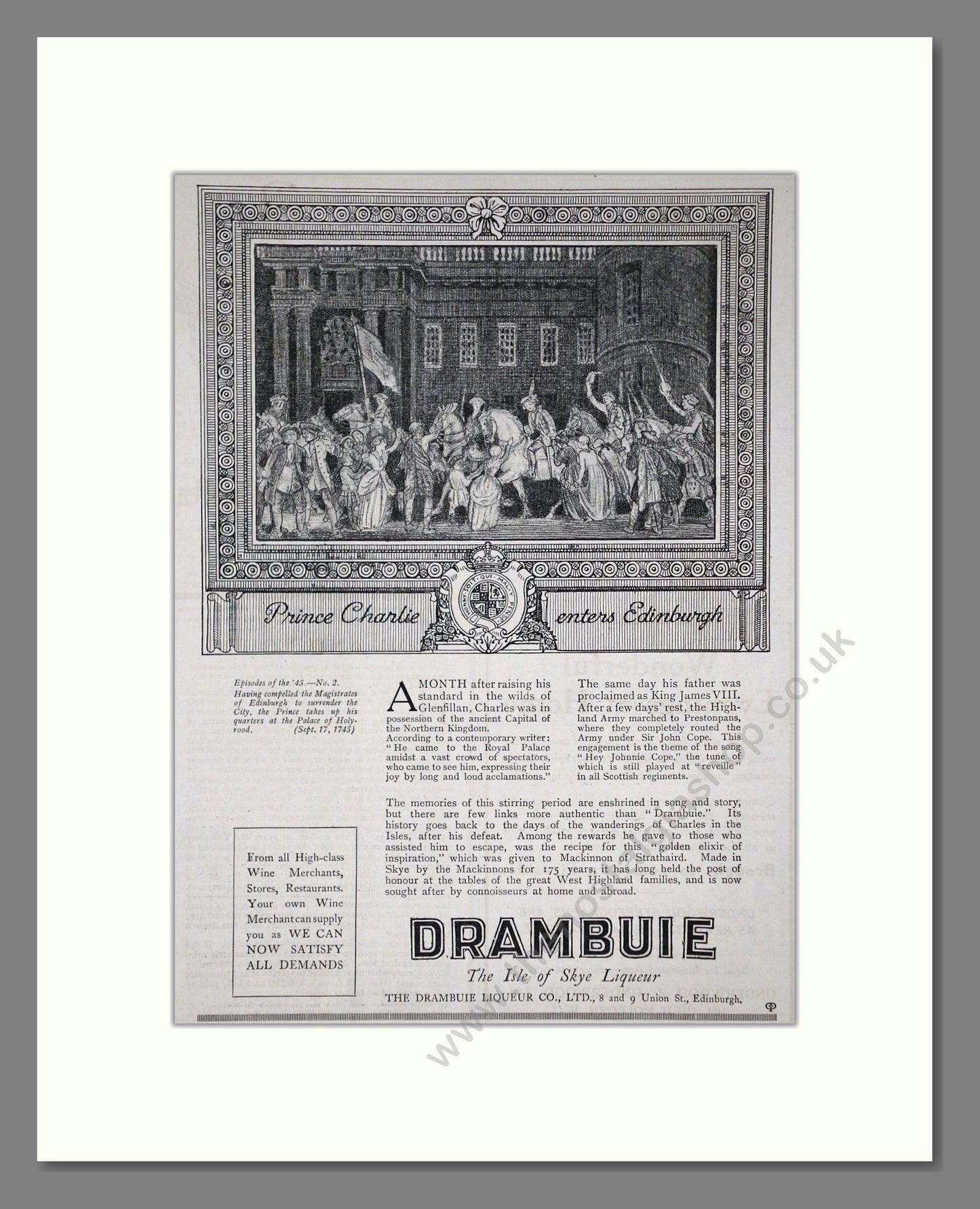 Drambuie - The Isle Of Skye Liquer. Vintage Advert 1920 (ref AD65089)