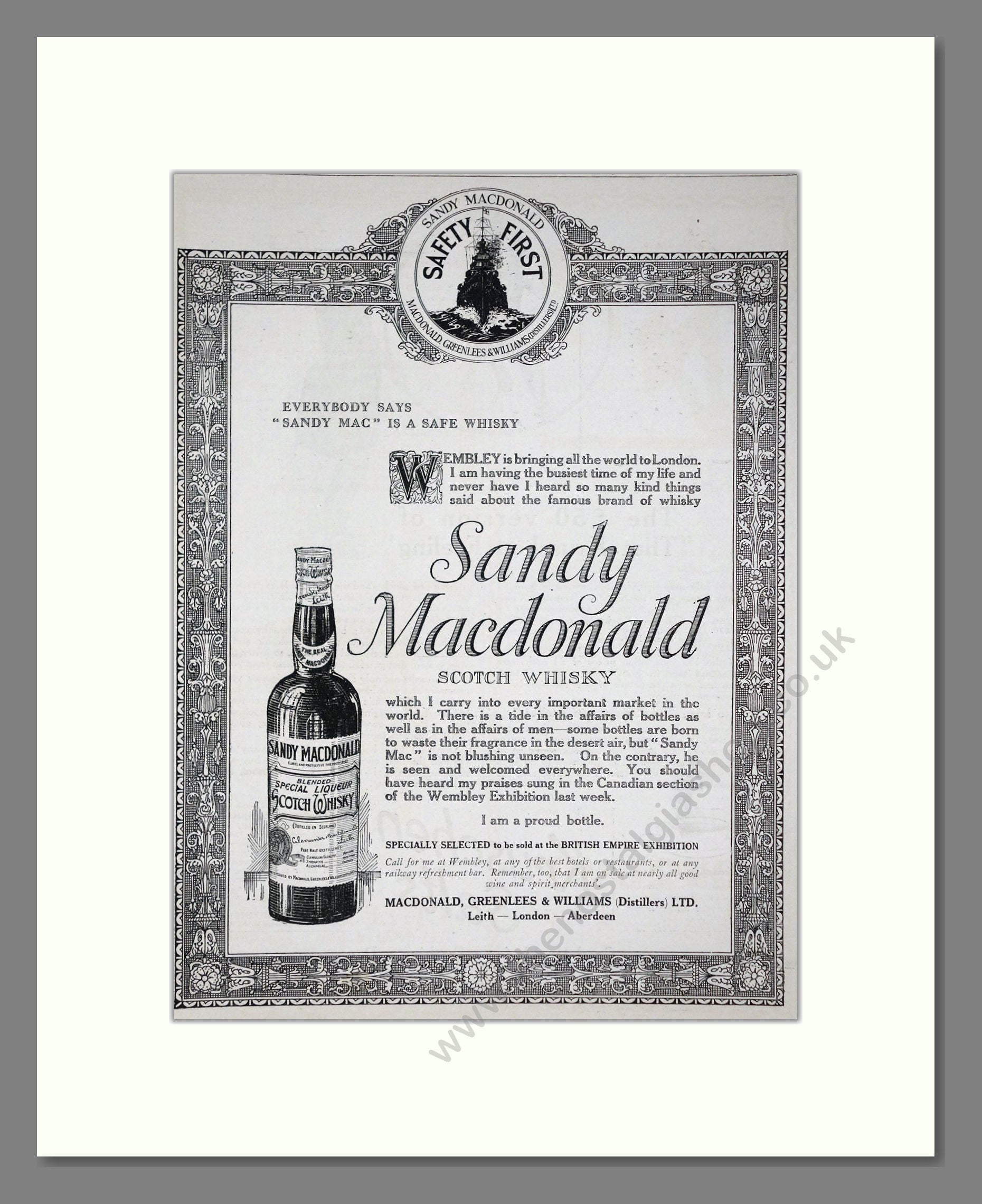 Sandy Macdonald - Scotch Whisky. Vintage Advert 1924 (ref AD65091)
