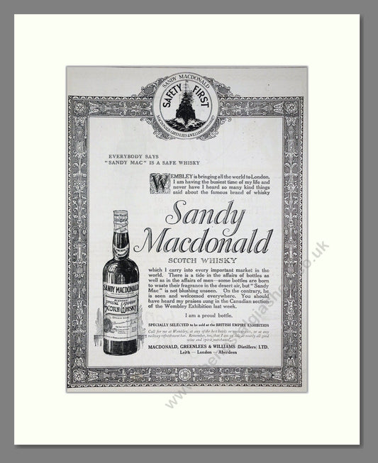 Sandy Macdonald - Scotch Whisky. Vintage Advert 1924 (ref AD65091)