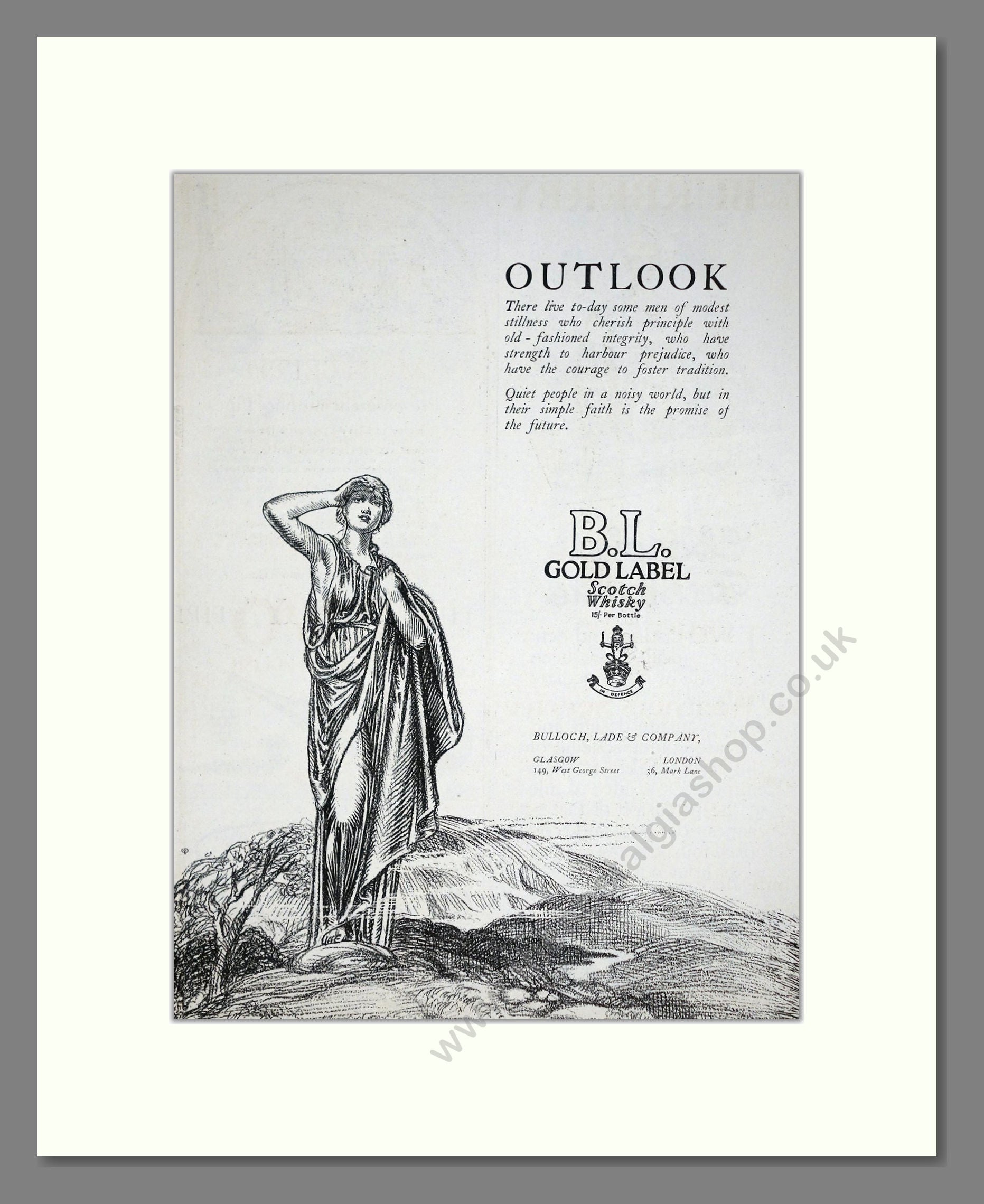 BL Gold Label - Scotch Whisky. Vintage Advert 1923 (ref AD65092)