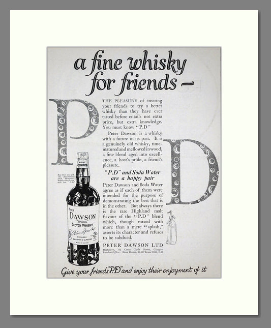 Peter Dawson - PD Whisky. Vintage Advert 1924 (ref AD65099)