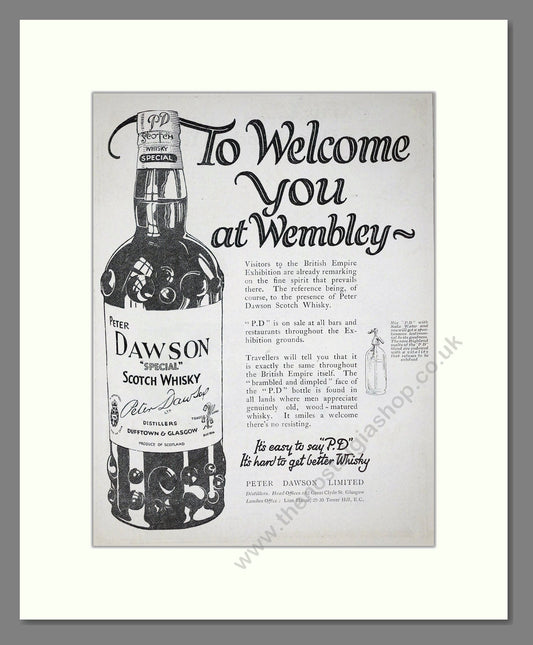 Peter Dawson - Special Wembley Whisky. Vintage Advert 1924 (ref AD65100)