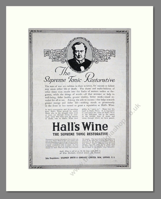 Hall's - Wine Tonic Restorative. Vintage Advert 1919 (ref AD65107)