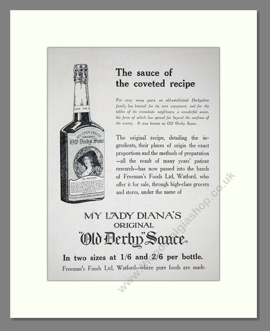 My Lady Diana's - Old Derby Sauce. Vintage Advert 1920 (ref AD65108)