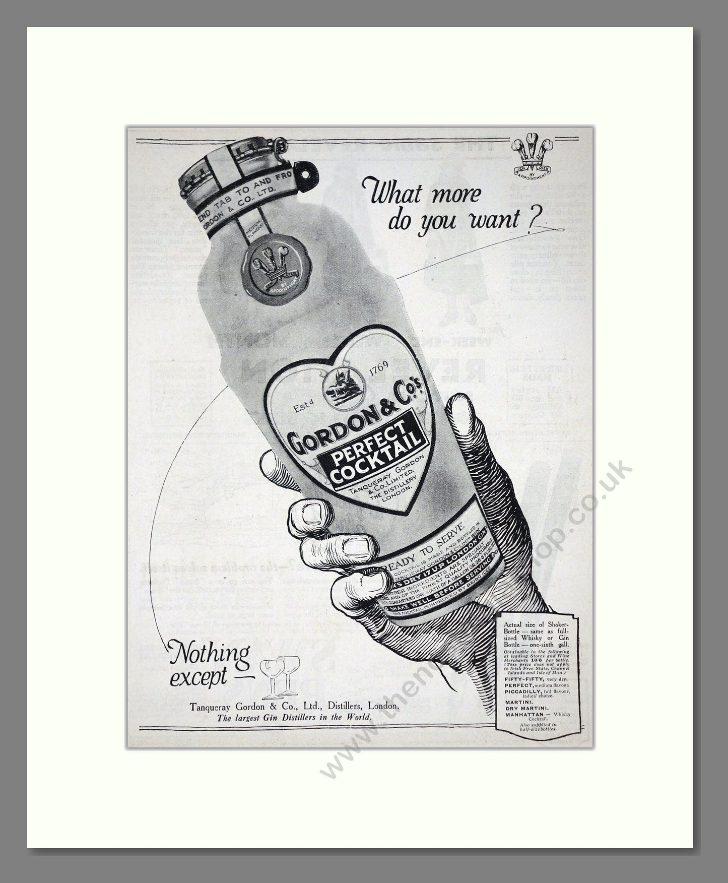 Gordon And Co - Perfect Cocktail. Vintage Advert 1926 (ref AD65109)