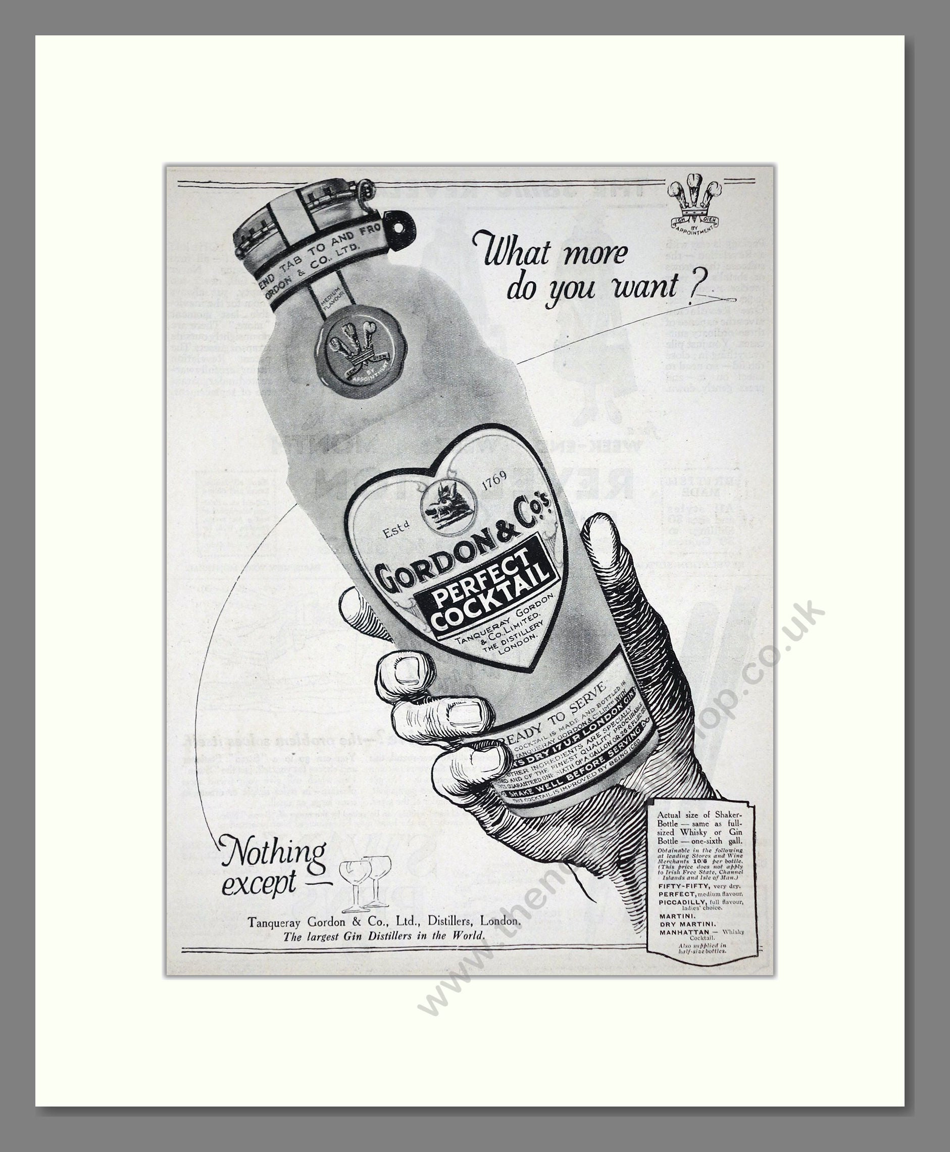 Gordon And Co - Perfect Cocktail. Vintage Advert 1926 (ref AD65109)