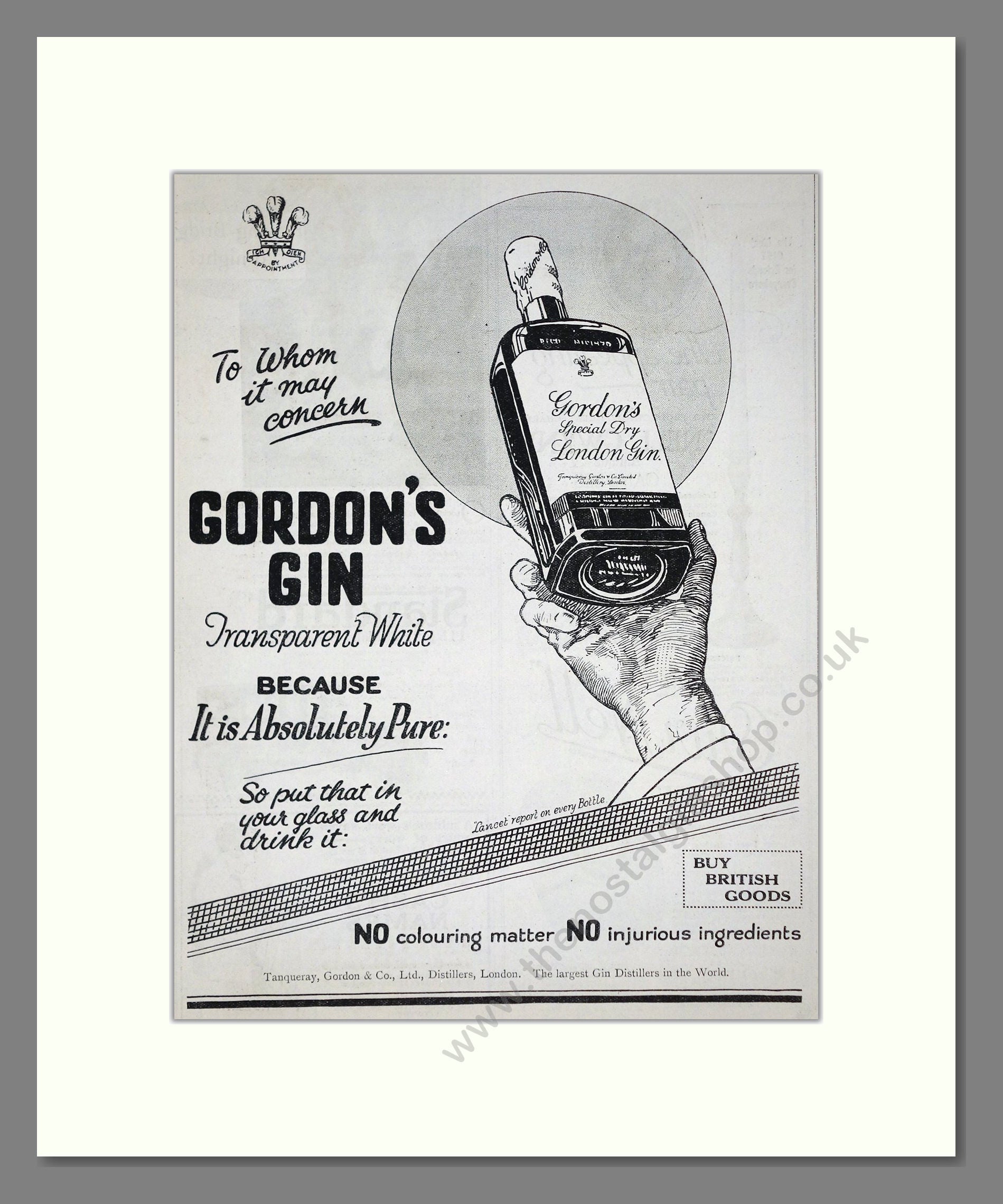 Gordon And Co - Gin. Vintage Advert 1926 (ref AD65110)