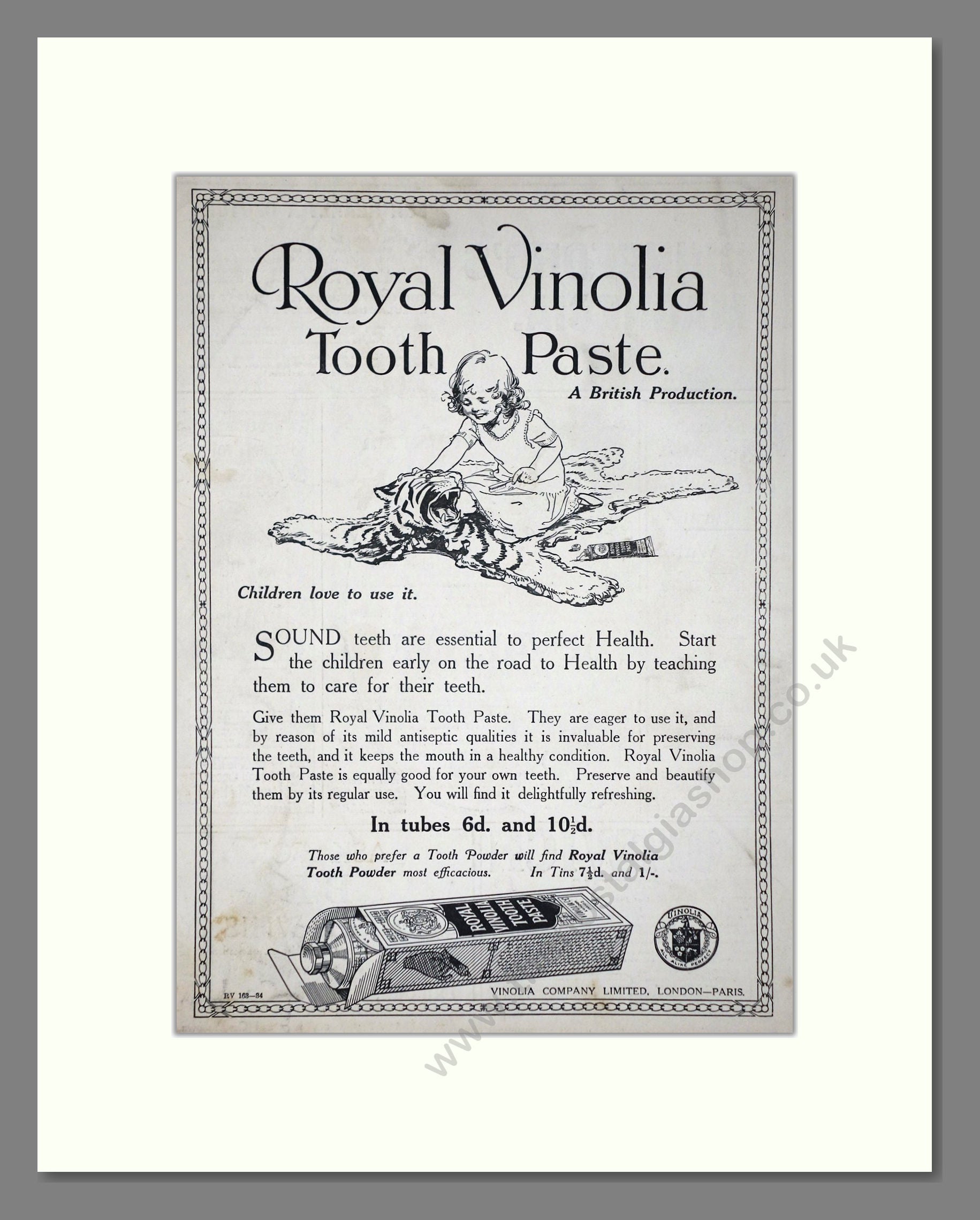 Royal Viniolia - Tooth Paste. Vintage Advert 1915 (ref AD65182)