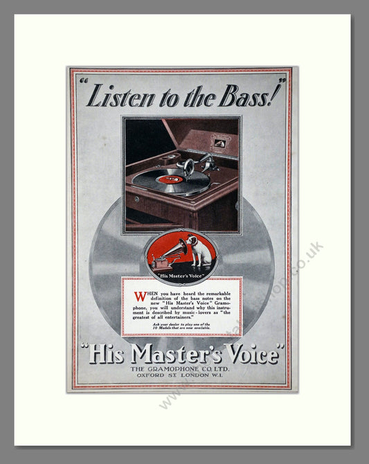 HMV His Master's Voice - Listen To The Bass. Vintage Advert 1926 (ref AD65111)