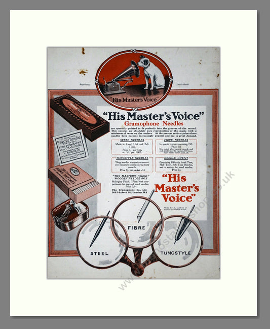 HMV His Master's Voice - Gramophone Needles. Vintage Advert 1921 (ref AD65117)