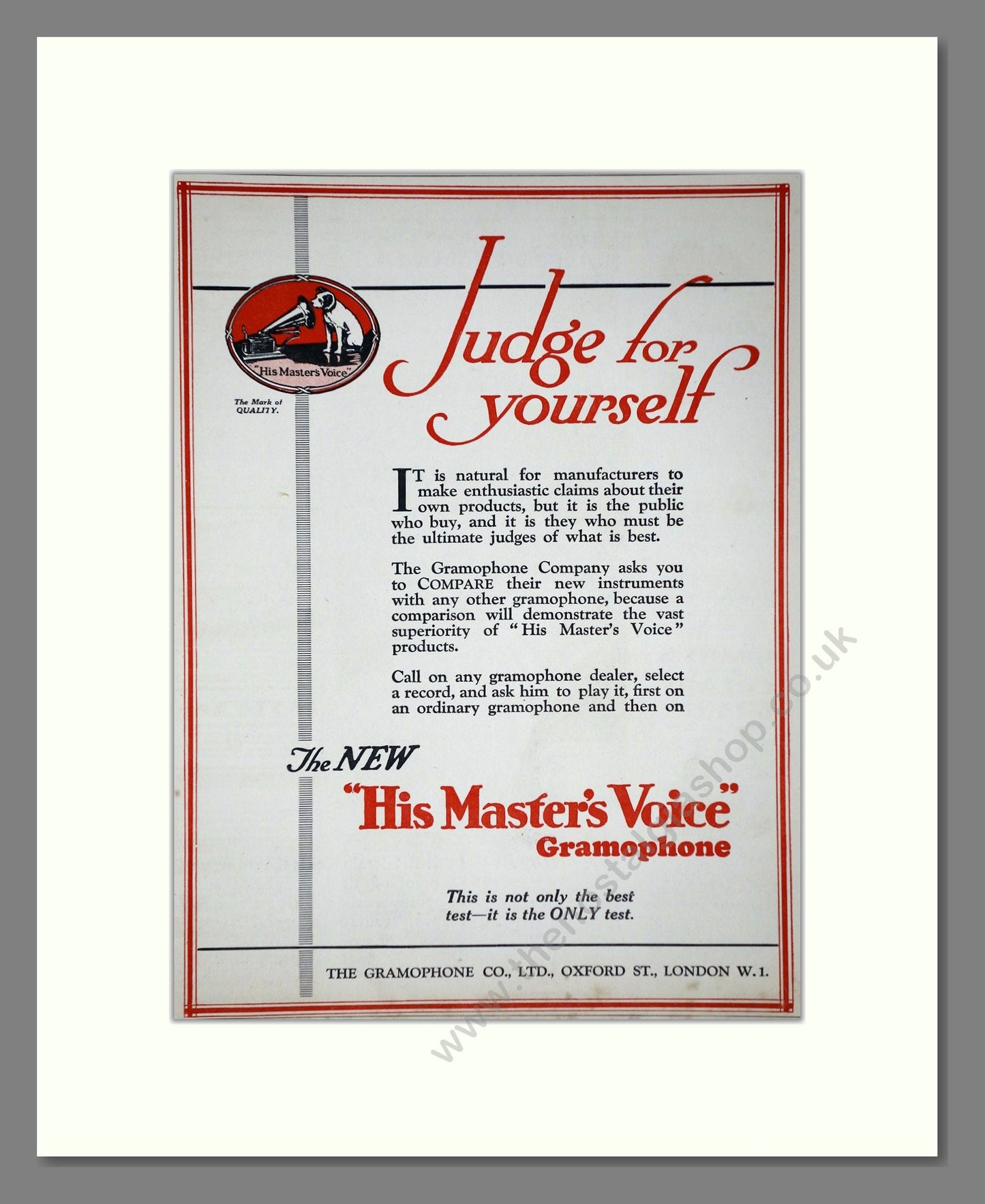 HMV His Master's Voice - Judge For Yourself. Vintage Advert 1926 (ref AD65119)