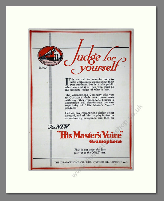 HMV His Master's Voice - Judge For Yourself. Vintage Advert 1926 (ref AD65119)