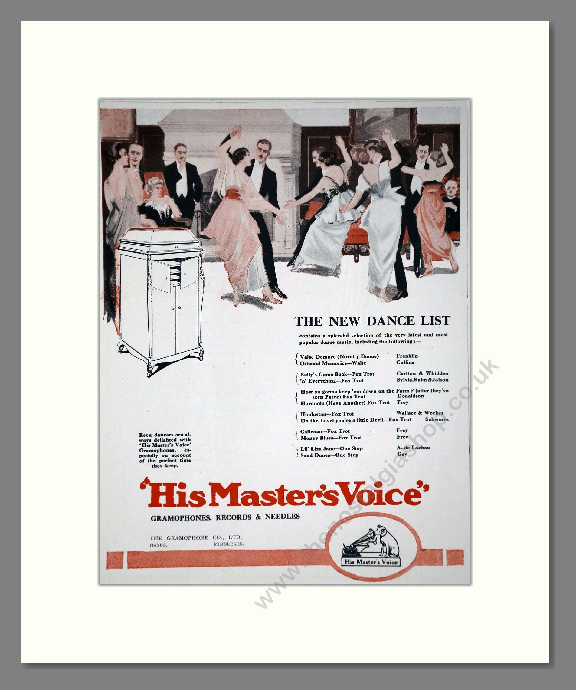 HMV His Master's Voice - The New Dance List. Vintage Advert 1920 (ref AD65121)