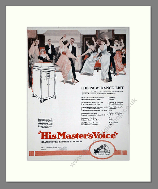 HMV His Master's Voice - The New Dance List. Vintage Advert 1920 (ref AD65121)