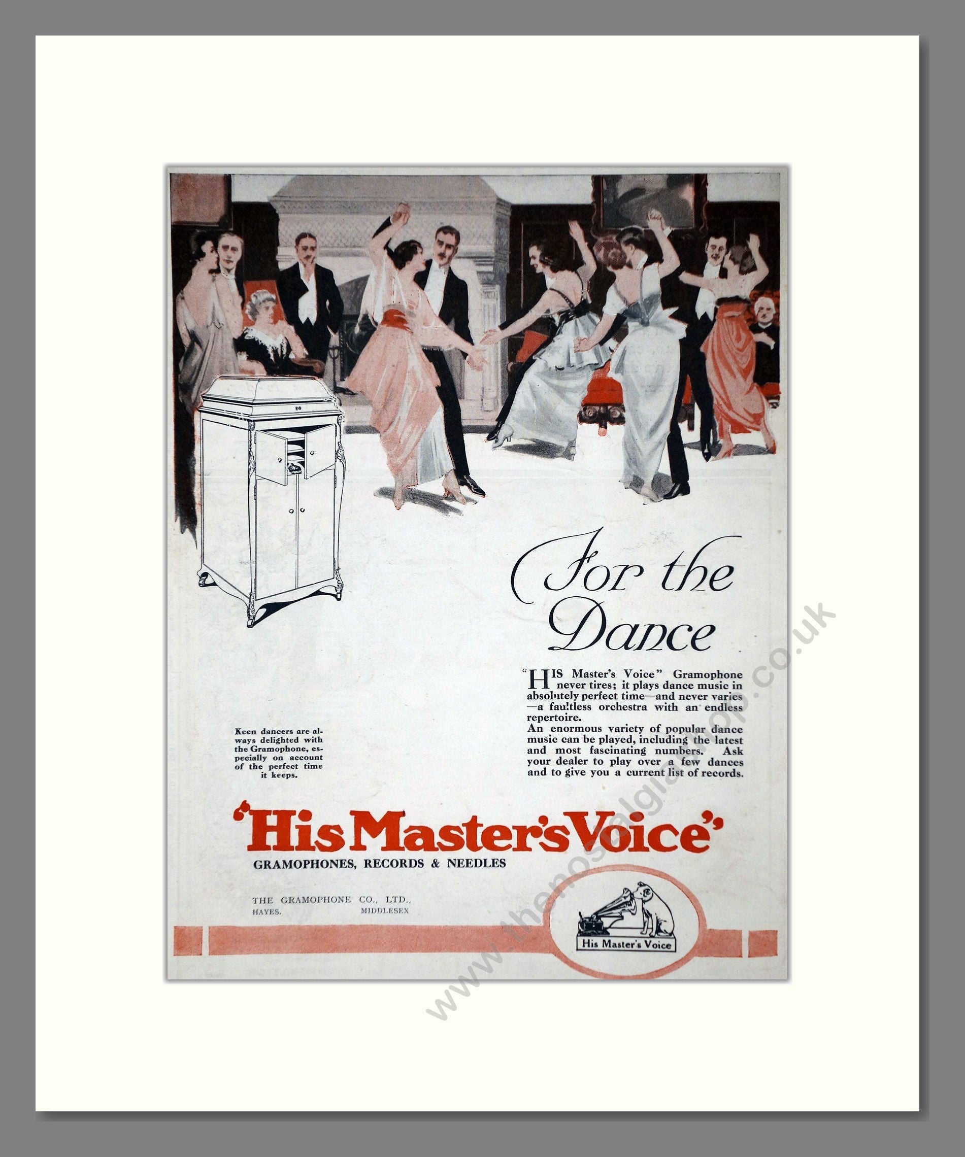 HMV His Master's Voice - For The Dance. Vintage Advert 1919 (ref AD65122)