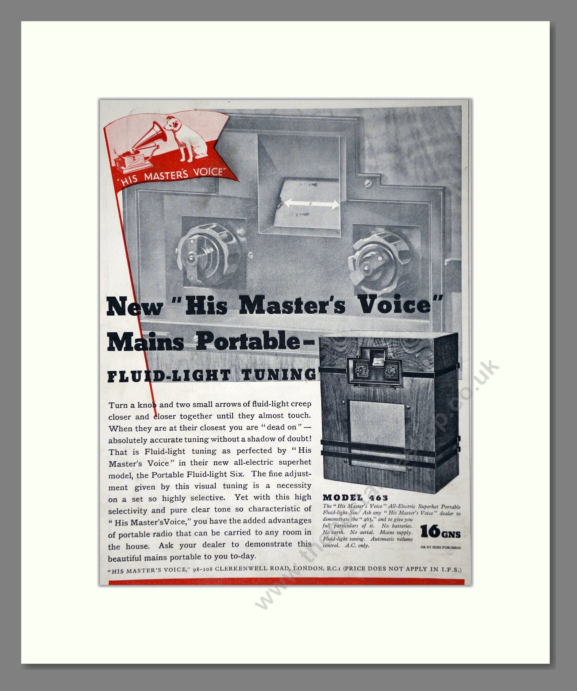 HMV His Master's Voice - Mains Portable. Vintage Advert 1934 (ref AD65123)