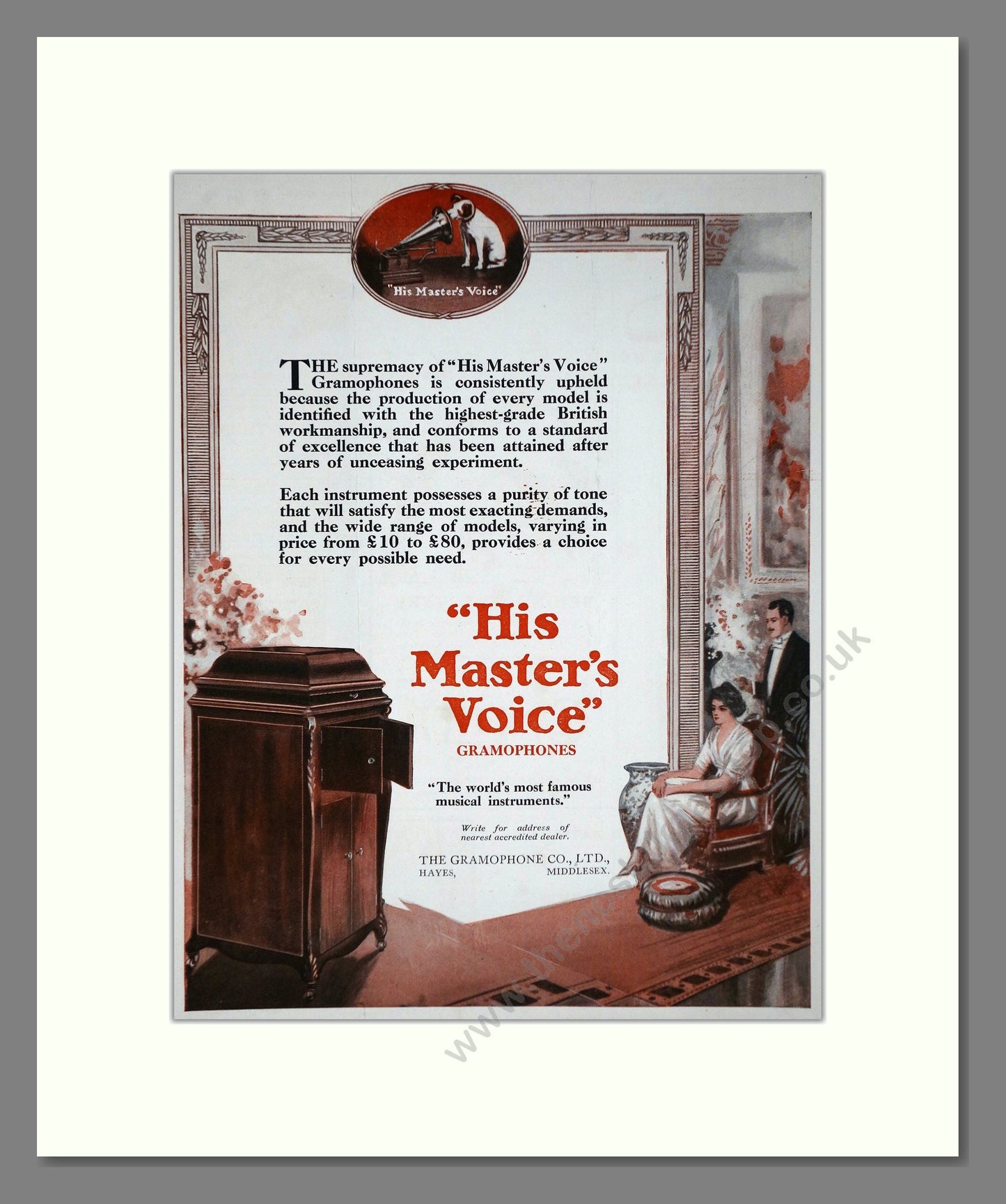 HMV His Master's Voice - Gramophones. Vintage Advert 1920 (ref AD65125)