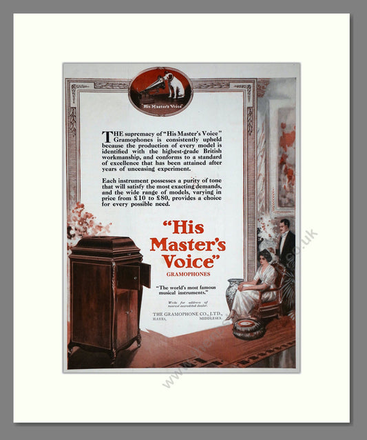 HMV His Master's Voice - Gramophones. Vintage Advert 1920 (ref AD65125)