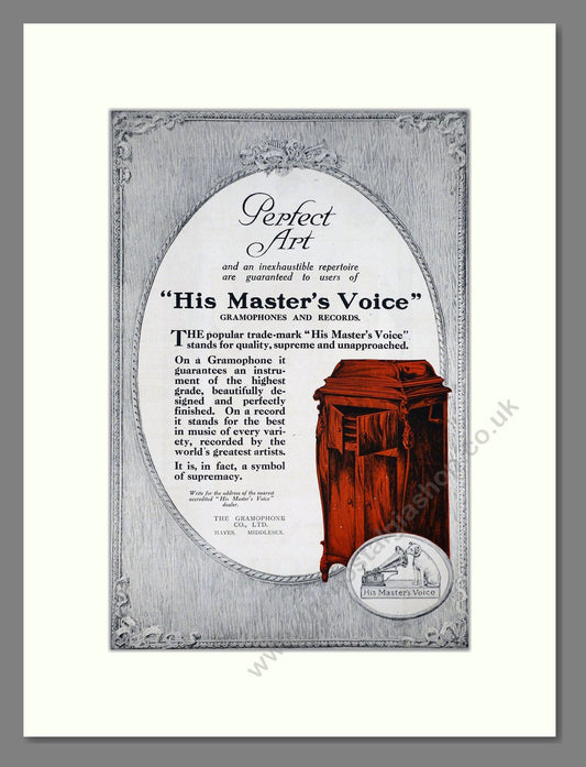 HMV His Master's Voice - Gramophones And Records. Vintage Advert 1920 (ref AD65127)